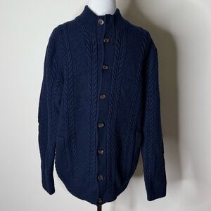 Jos. A. Bank Reserve Navy Cable Knit Elbow Patch Cardigan